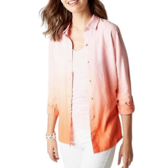 J. Jill Ombre Linen Blend Tab Sleeve A-Line Blouse Sz M - Picture 1 of 11